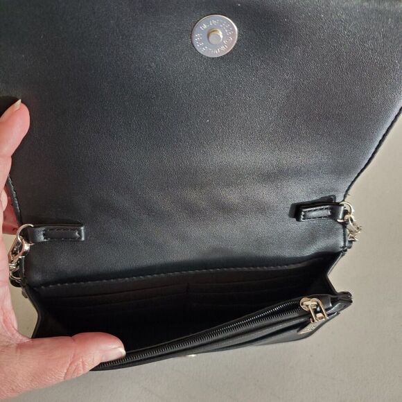 Badgley Mischka Crossbody Studio Bag Black Vegan Leather Logo Quilted Chain - Picture 6 of 10